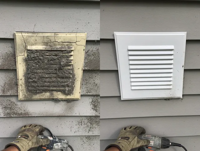 Daytona Beach Dryer Vent Cleaning technician installing high-quality dryer vent cover at a residential property in Daytona Beach